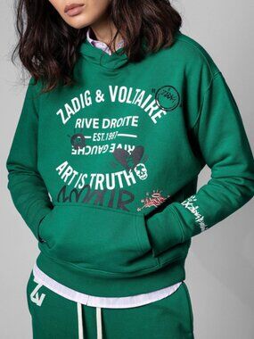 NWT Zadig & Voltaire SPENCER Green Logo Blazon Hood Sweatshirt M